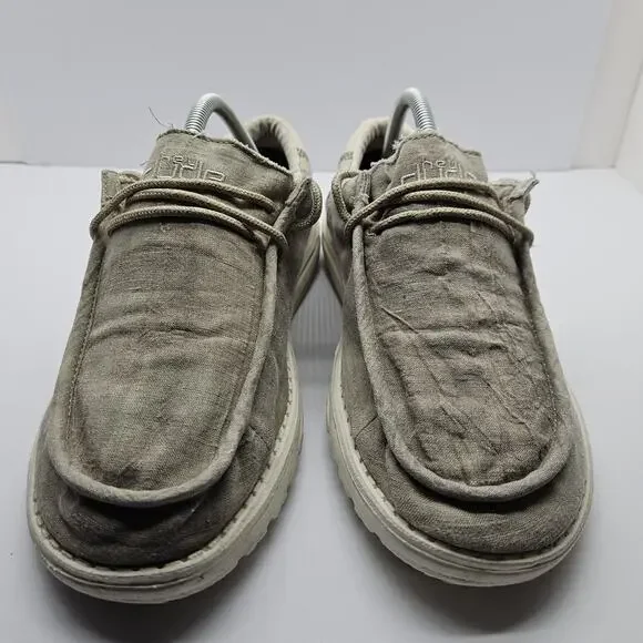 Hey Dude Wally Shoes Men’s Size 10 Natural Linen Khaki - Picture 3 of 8